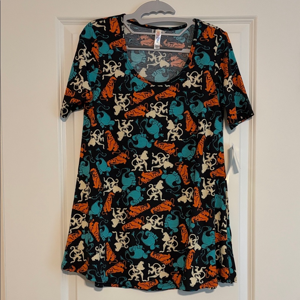 LuLaRoe Perfect T - Disney Aladin, Short Sleeve Tee - Black, Orange, Teal, Cream